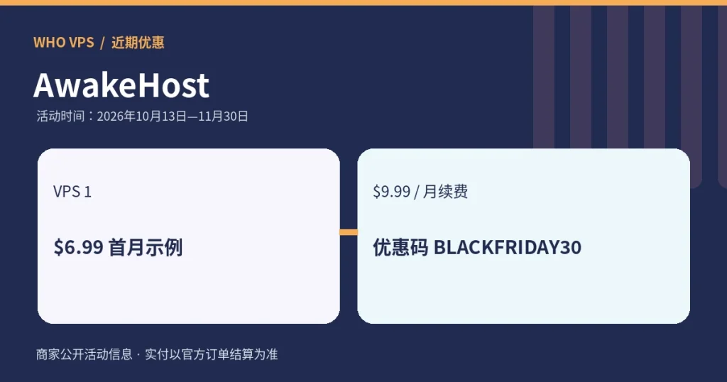 AwakeHost优惠条件与价格摘要示意图