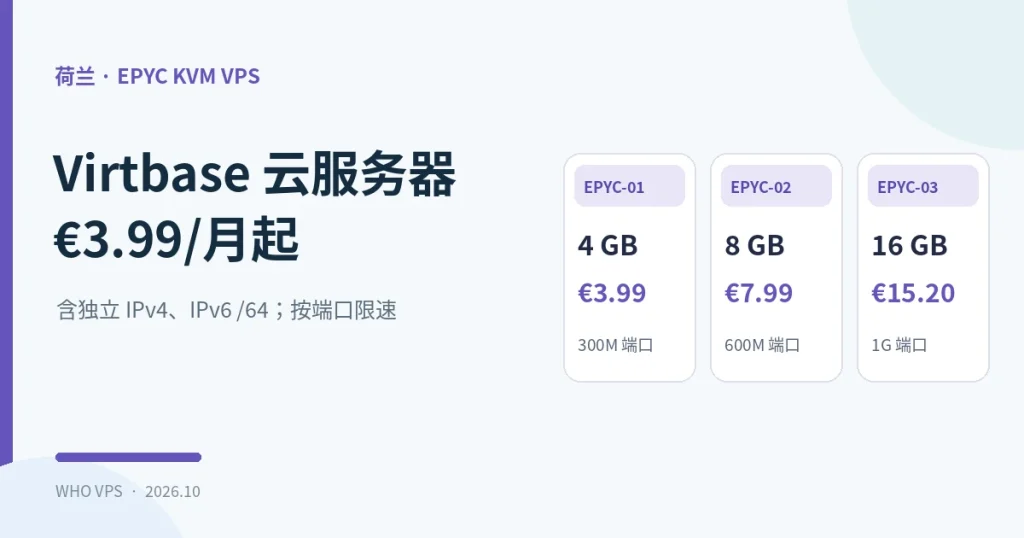 Virtbase 荷兰 EPYC 入门套餐配置比较