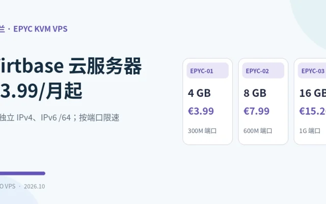 Virtbase 荷兰 EPYC 入门套餐配置比较