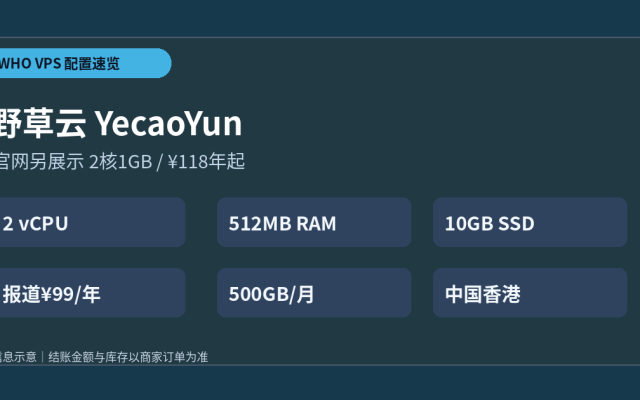 野草云 VPS 套餐配置和价格选购要点示意图