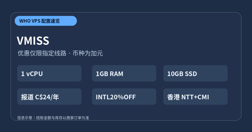 VMISS VPS 套餐配置和价格选购要点示意图