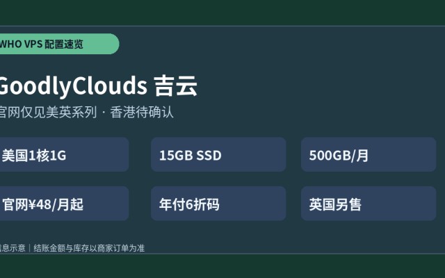 GoodlyClouds 吉云 VPS 套餐配置和价格选购要点示意图