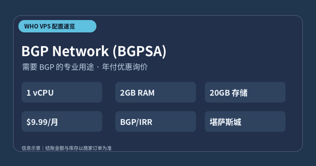 BGP Network VPS 套餐配置和价格选购要点示意图