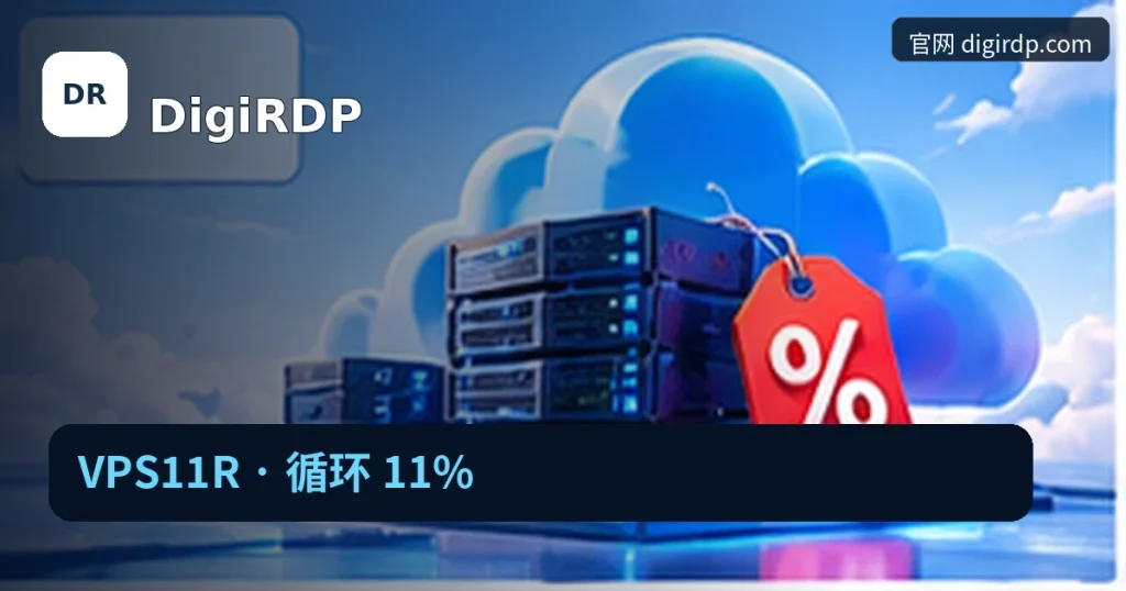 DigiRDP|VPS11R · 循环 11%,品牌名称、官方域名与活动主题的独立编辑封面