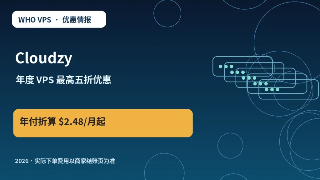 Cloudzy 年度 VPS 最高五折优惠 原创服务器优惠封面图